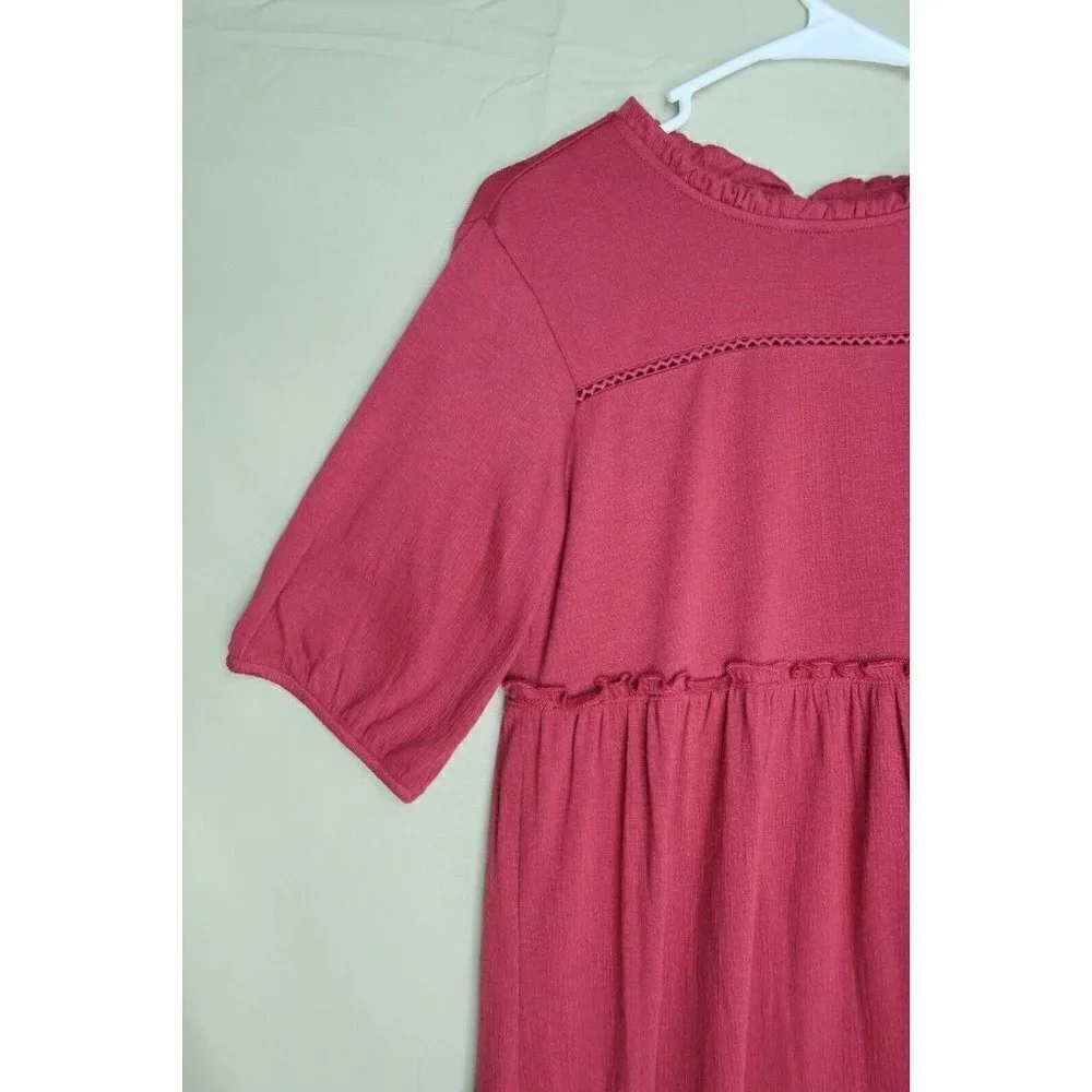 Knox Rose Tiered Dress Ruffle Crinkle Short Sleeve Knee Length Red Women's XS